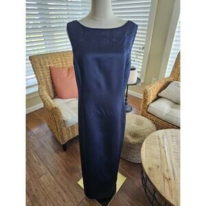 Talbots Navy Blue Beaded Satin Dress Women’s Size 16 Formal New